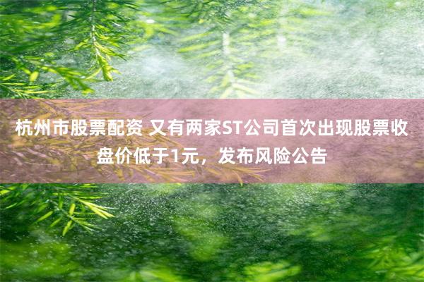 杭州市股票配资 又有两家ST公司首次出现股票收盘价低于1元，发布风险公告