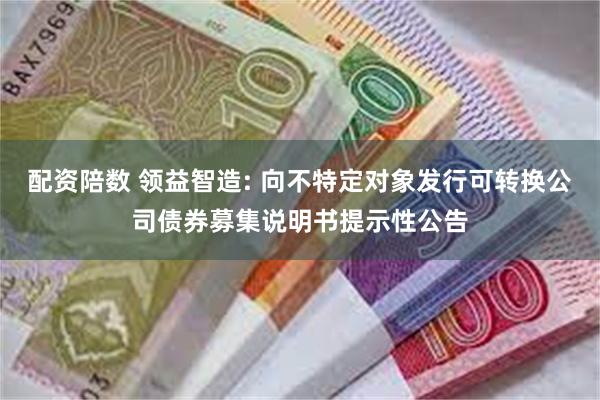 配资陪数 领益智造: 向不特定对象发行可转换公司债券募集说明书提示性公告